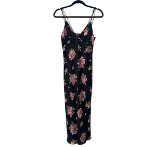 Zara black and pink floral bias cut spaghetti strap slip dress S worn once